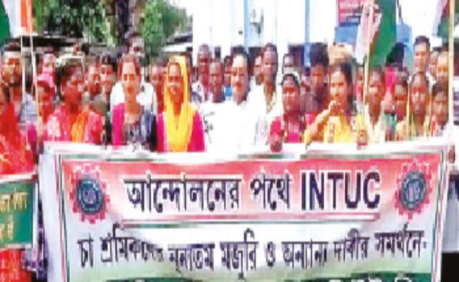 चाय बागान श्रमिकों ने निकाली रैली