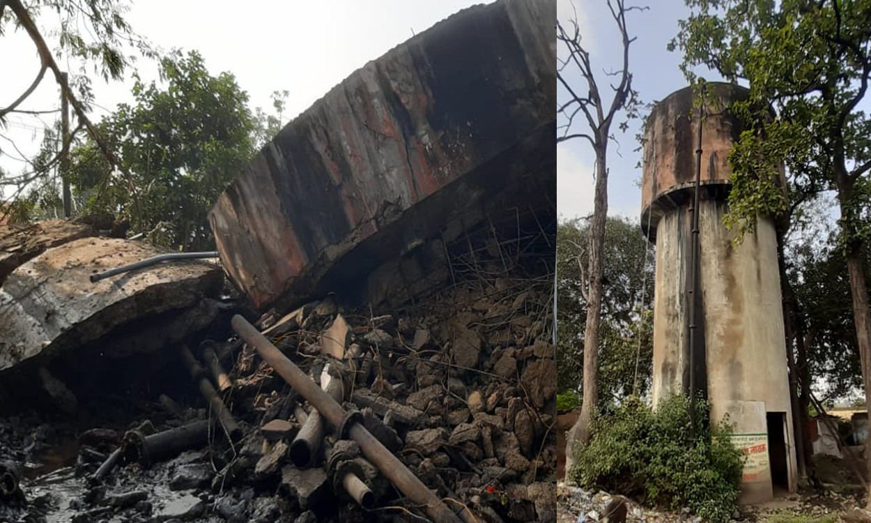 कुजू में भरभरा कर गिर गया 90000 लीटर वाला पानी का ओवर हेडेड टैंक, सैकड़ों लोगों की बाल-बाल बची जान