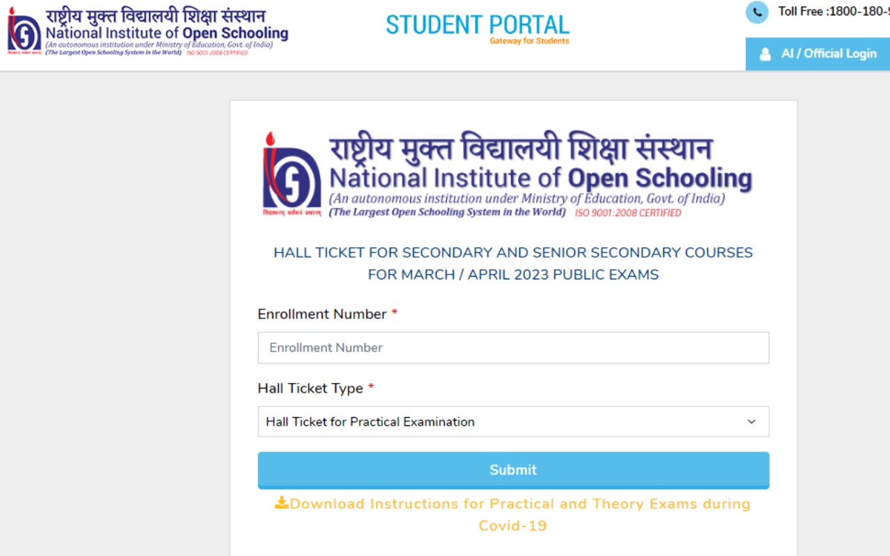 NIOS प्रैक्टिकल परीक्षा 2022 कक्षा 10वीं और 12वीं का एडमिट कार्ड जारी, डायरेक्ट लिंक