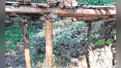 चेंगड़ाबांधा : क्षतिग्रस्त सड़क पर राहगीरों के लिए बांस पुल बना सहारा