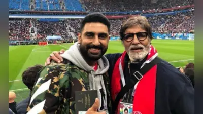 FIFA WORLD CUP : अमिताभ -अभिषेक ने स्टेडियम में लिया सेमीफाइनल मैच का मजा
