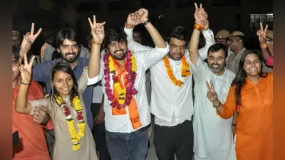 DUSU Election : ABVP के विजेताओं ने जीत का जश्न मनाया, एनएसयूआई ने धोखाधड़ी का लगाया आरोप