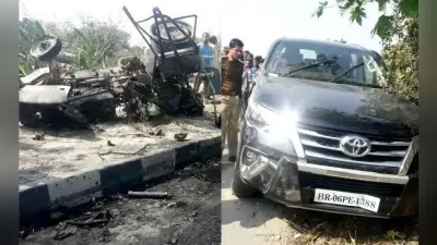 NH-28 पर ट्रैक्टर और फॉर्च्यूनर में टक्कर, फॉर्च्यूनर सवारों ने ट्रैक्टर चालक को गाड़ी के साथ जिंदा जलाया, पुलिस का इनकार