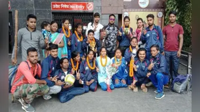 रांची वापसी पर दिव्यांग सीटिंग वॉलीबॉल टीम का जोरदार स्वागत
