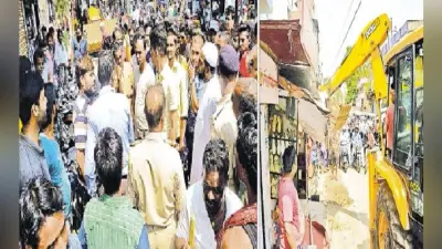 घंटाघर चौक से हटाया गया अतिक्रमण फुटपाथ पर लगायी दुकानें तोड़ी गयी