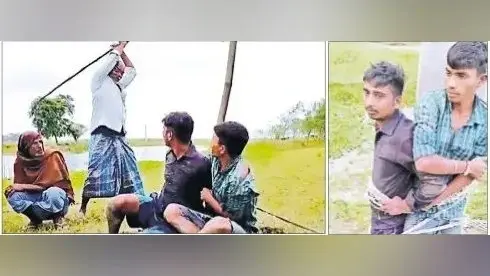 मछली चोरी के आरोप में दो युवकों को दबंगों ने खंभे से बांध कर पीटा,वीडियो वायरल