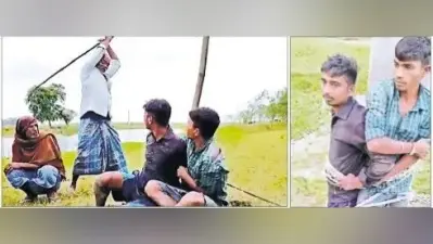 मछली चोरी के आरोप में दो युवकों को दबंगों ने खंभे से बांध कर पीटा,वीडियो वायरल