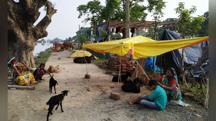 Bihar Flood : घर छोड़ आसमान के नीचे गुजर-बसर कर रहे इलाके के लोग