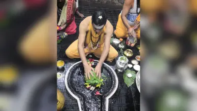 सावन के समापन से एक दिन पहले पुजारी विनोद झा ने षोडशोपचार विधि से की बाबा बैद्यनाथ की पूजा