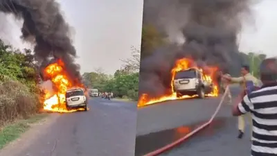 बिहार: एनएच-28 पर अचानक धू-धूकर जली स्कार्पियो, आसमान तक उठी लपटें, इलाके में मची अफरातफरी