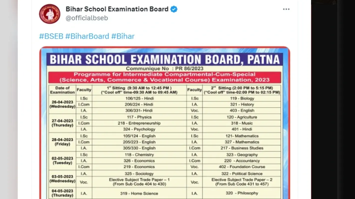 Bihar Board 12वीं कंपार्टेमेंट परीक्षा डेटशीट और एडमिट कार्ड जारी, जानें कैसे डाउनलोड करें