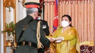 नेपाल की राष्ट्रपति विद्या देवी भंडारी ने भारतीय सेना प्रमुख को नेपाली सेना के जनरल के मानद पद से किया सम्मानित