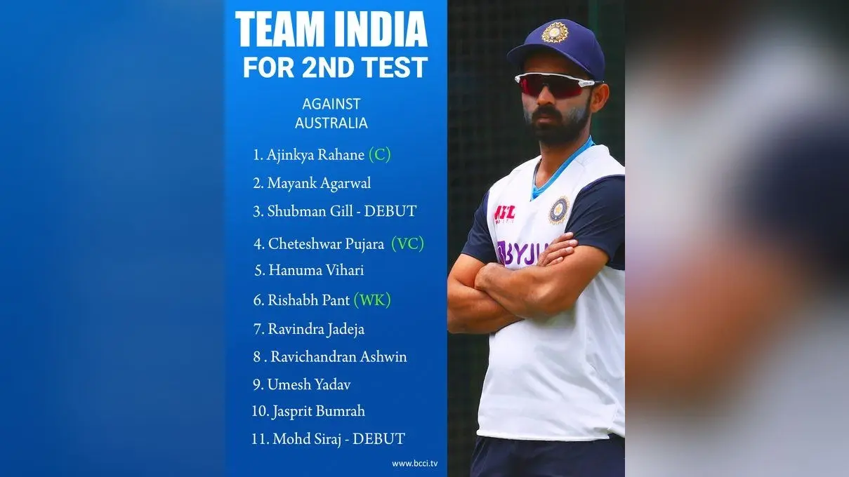 Australia vs India 2nd test : भारत ने की प्लेइंग इलेवन की घोषणा, जानें किसे मिली टीम में जगह कौन हुआ बाहर…