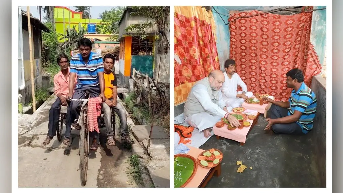 BJP समर्थक रिक्शा चालक के घर में अमित शाह का लंच, डोमजूर से 200 सीट पर जीत का दावा भी…