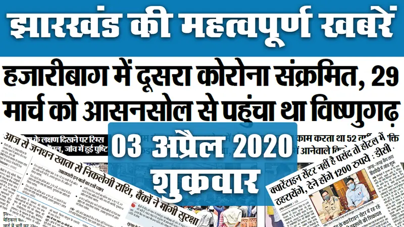 23 May: झारखंड में एक भी जिला रेड जोन में नहीं, 22 नए कोरोना पॉजिटिव मामले आये सामने, जानें अखबार की अन्य खबरें
