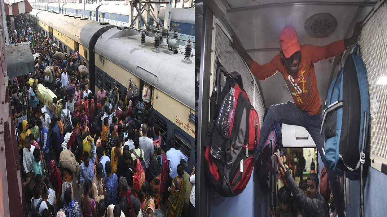 PHOTOS: स्पाइडरमैन नहीं ये पटना की ट्रेन में बैठ रहे यात्री हैं, शौचालय में भी सफर करने की मजबूरी देखिए..
