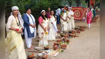 रांची में नवरात्रि: केरल की महिलाओं ने मनाया ‘पोंगाला’, अयप्पा मंदिर में की अतुकाल देवी की पूजा