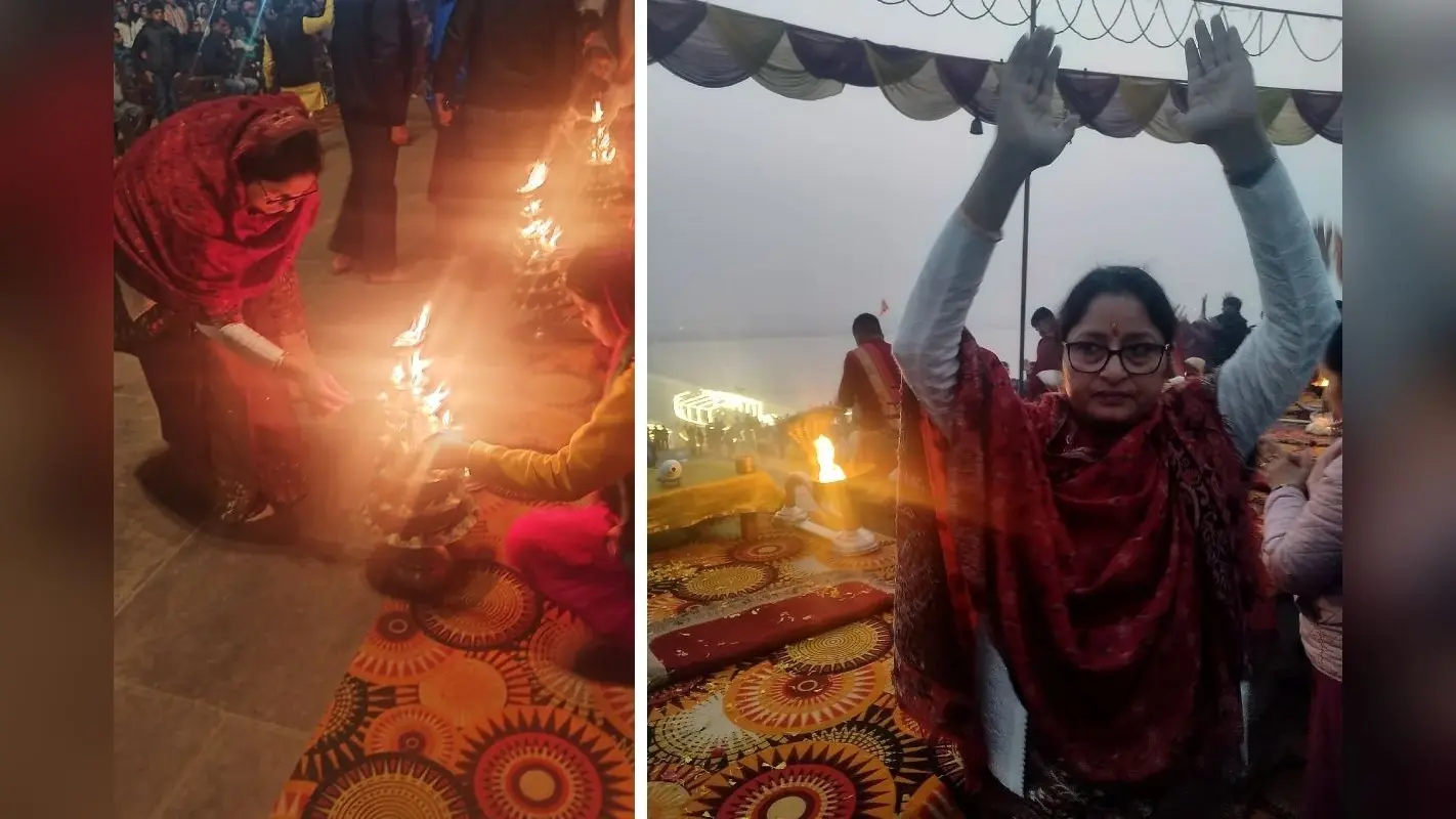 PHOTOS: अस्सी घाट पर अन्नपूर्णा देवी ने सुबह-ए-बनारस का लिया आनंद, तमिलनाडु के राज्यपाल भी थे साथ