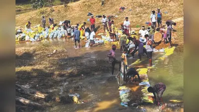 पंचघाघ में बनाया गया बोरी बांध