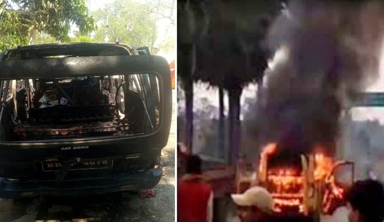सारण में बच्चों से भरी स्कूल वैन में लगी आग, आधा दर्जन से ज्यादा बच्चे झुलसे, वैन जलकर राख