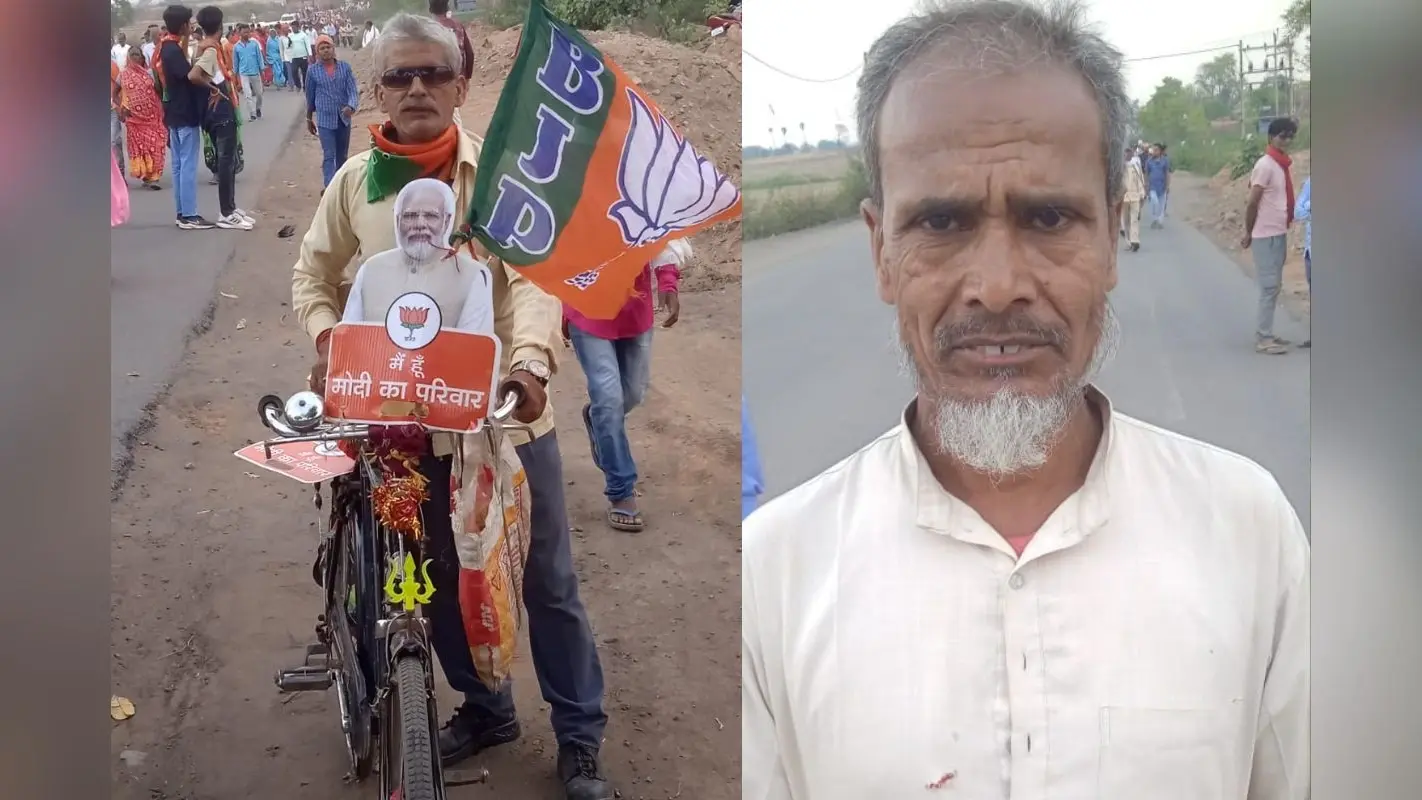 नरेंद्र मोदी की तस्वीर लगाकर साइकिल से प्रचार करते हैं भरत सिंह, 70 KM दूर से पीएम को सुनने सिमरिया आए थे मो इस्राइल