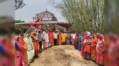 मां दुर्गा की प्राण प्रतिष्ठा महोत्सव को लेकर भूमि पूजन