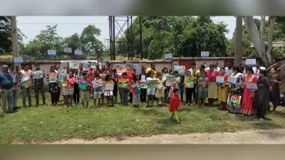 नमामि गंगे अभियान के तहत प्रभात फेरी व रंगोली प्रतियोगिता