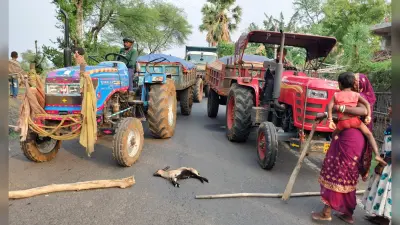 वाहन की चपेट में आने से बकरी मरी, सड़क जाम