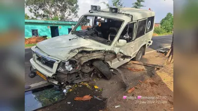 शव लेकर जा रही एंबुलेंस पेड़ से टकरायी, बाल-बाल बचे वाहन में सवार परिजन