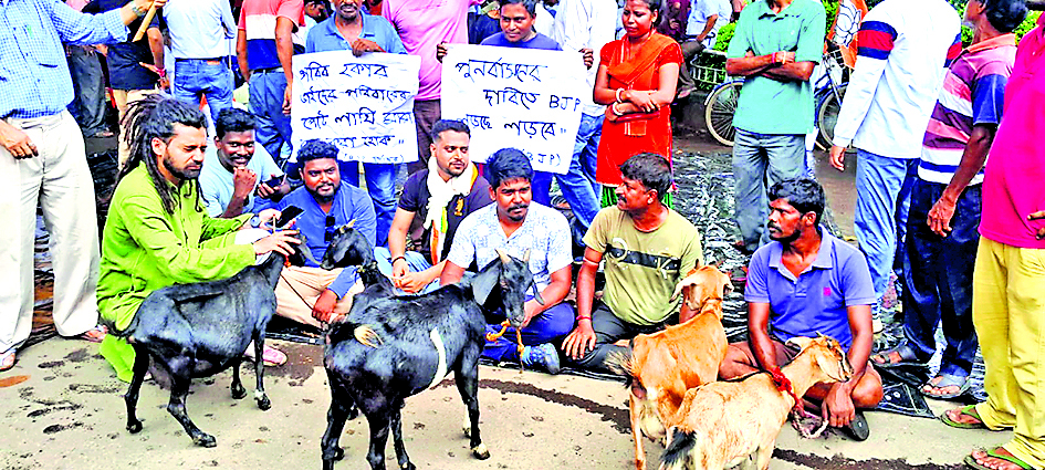 अतिक्रमण के खिलाफ बकरियों संग भाजपा का प्रदर्शन