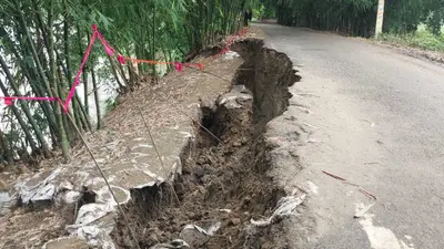 साठी-भसुरारी मेन रोड पर बढ़ा कटाव का खतरा, दरार देख सहमे लोग
