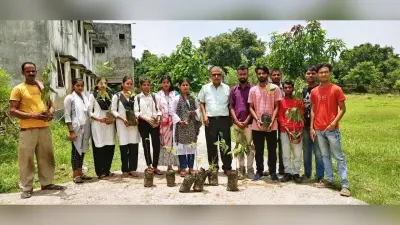 कॉलेज परिसर में लगाये गये 40 फलदार व छायादार पाैधे