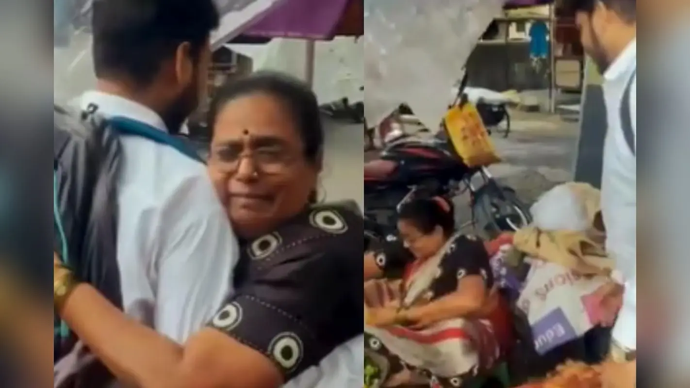 Viral Video : सब्जी बेचने वाली लिपटकर रोने लगी बेटे से, पति की मौत के बाद हार नहीं मानते हुए बनाया सीए