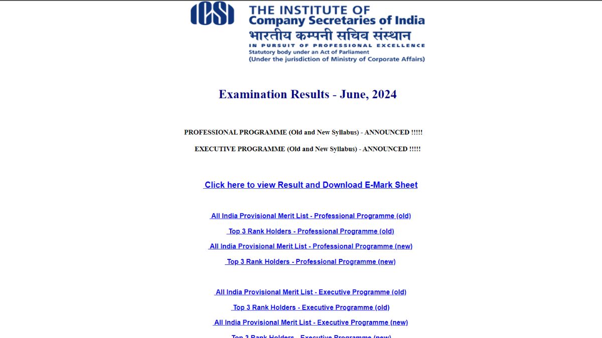 ICSI Result 2024: सीएस एग्जीक्यूटिव का रिजल्ट जारी, अभ्यर्थी ऐसे चेक कर सकते हैं अपना रिजल्ट