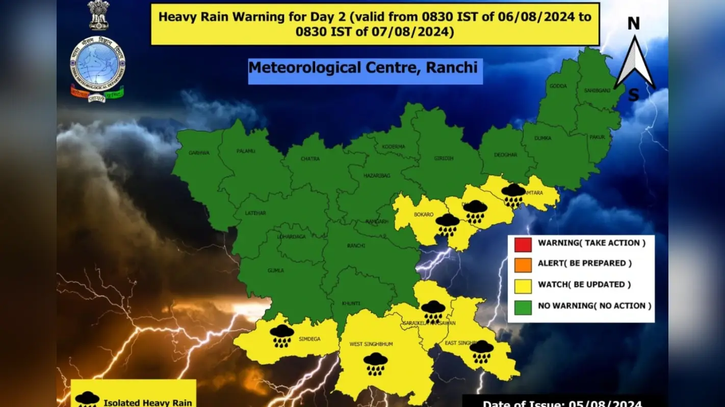 Jharkhand Weather: कोल्हान समेत झारखंड के इन जिलों में होगी भारी बारिश, मौसम विभाग ने येलो अलर्ट जारी कर दी चेतावनी