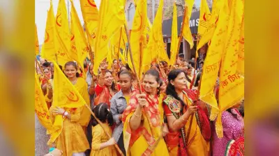श्रीश्री 108 राणी सती मंदिर प्रांगण से श्रद्धालुओं ने निकाली निशान यात्रा