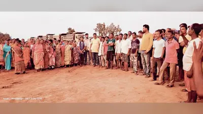 केंदा ग्राम बचाओ कमेटी ने की पुनर्वास की मांग, किया प्रदर्शन