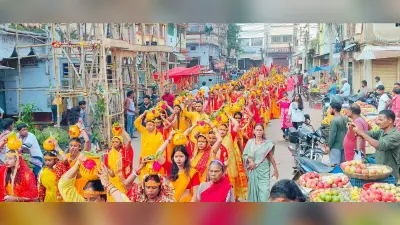 मंदिर में प्राण प्रतिष्ठा कार्यक्रम शुरू, शहर में निकली भव्य कलश यात्रा
