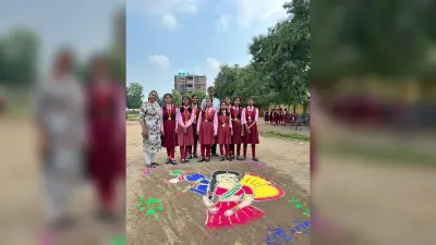 नारी सशक्तिकरण, सामाजिक कुरीतियां व प्रकृति के संरक्षण का रंगोली के जरिये दिया संदेश