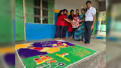 रंगोली के माध्यम से अनेकता में एकता का दिया संदेश