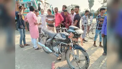कंटेनर की ठोकर से बाइक सवार की मौत