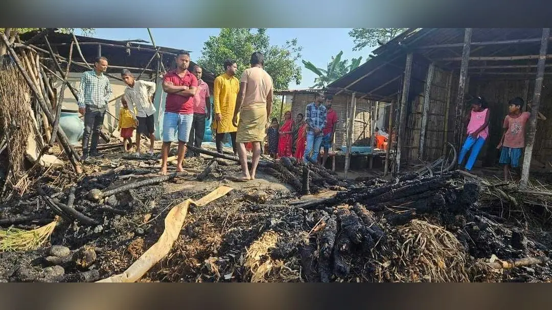 अगलगी की घटना में घर जलकर राख, आधा दर्जन मवेशी झुलसे