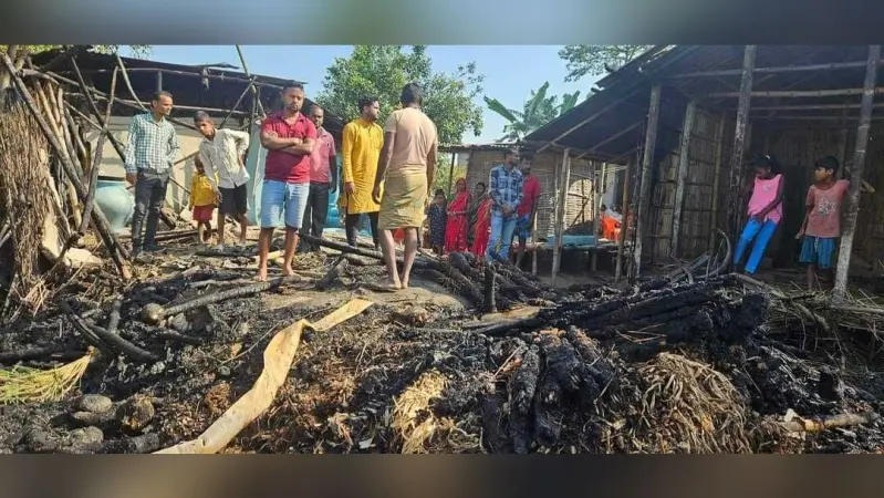 अगलगी की घटना में घर जलकर राख, आधा दर्जन मवेशी झुलसे