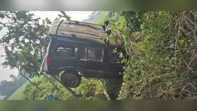 Katihar news : हादसे के बाद पेड़ से लटका स्कॉर्पियो