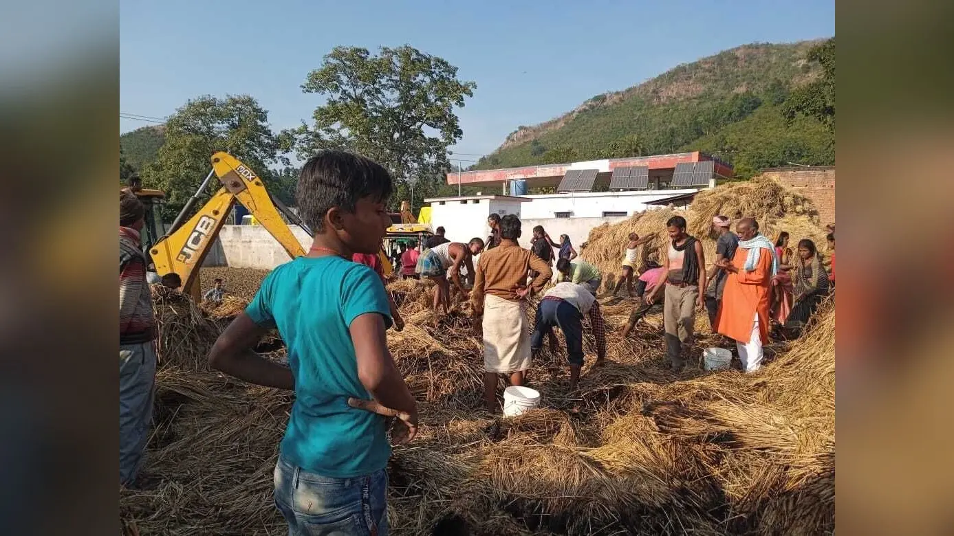 Giridih News: खलिहान में लगी आग, एक लाख का धान जला