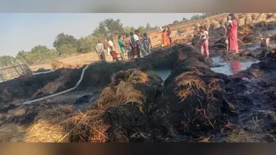 खलिहान में लगी आग, आठ लाख से अधिक रुपये के धान व पुआल राख