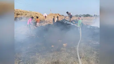 खलिहान में आग लगने से हजारों का धान राख