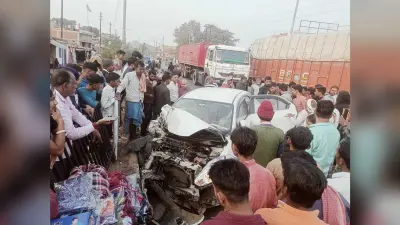 Accidemt : ट्रक व कार में टक्कर, बच गयी चालक की जान
