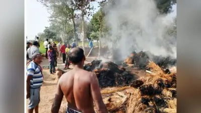 धान के खलिहान में आग लगने से हजारों का नुकसान