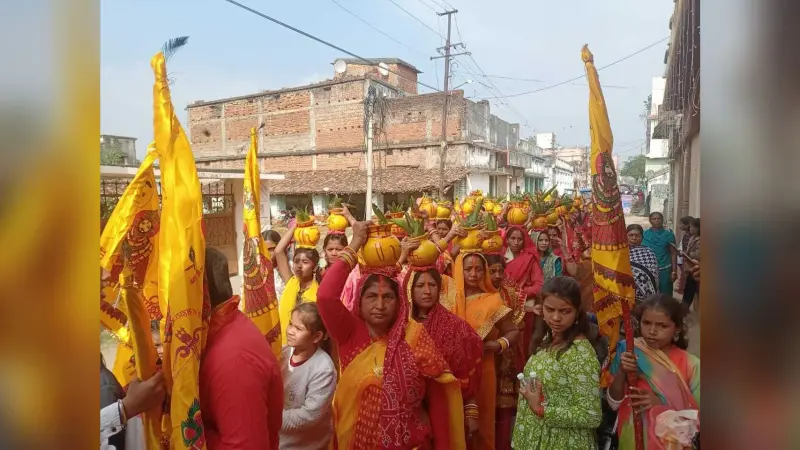 सात दिवसीय श्रीमद्भागवत कथा को लेकर निकाली गयी कलश शोभा यात्रा